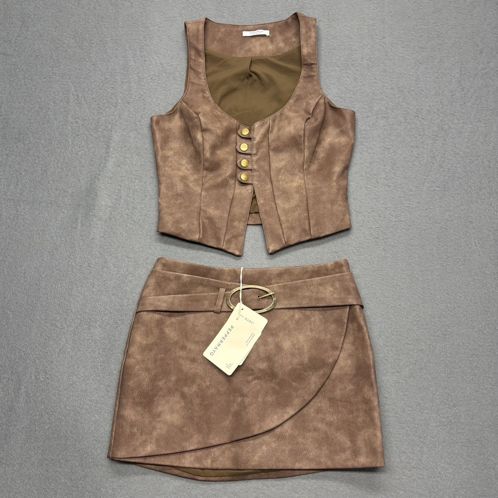 Peppermayo West District Mini Skirt & Top Coord Set Brown Sz 4 Festival Western - Picture 2 of 13